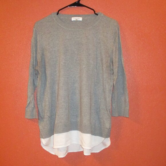 Calvin Klein Woman Large Gray White Warm Comfortable Long Sleeve Shirt - Picture 1 of 7